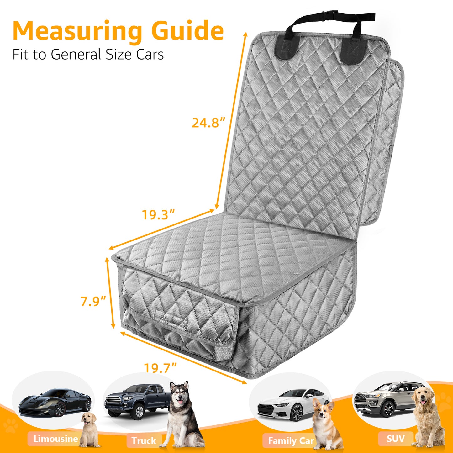 PETICON Waterproof Front Seat Car Cover 2 Pack, Full Protection Dog Car Seat Cover with Side Flaps, Nonslip Scratchproof Captain Chair Seat Cover Fits for Cars, Trucks, SUVs, Jeep, Gray