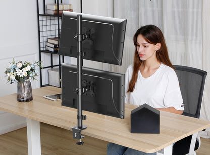 MOUNT PRO Vertical Dual Monitor Stand, Stacked Monitor Mount for 2 Monitors Up to 32 inches, Computer Monitor Arm with Swivel, Tilt, Height Adjustable, Each Monitor Desk Mount Holds up to 17.6 lbs