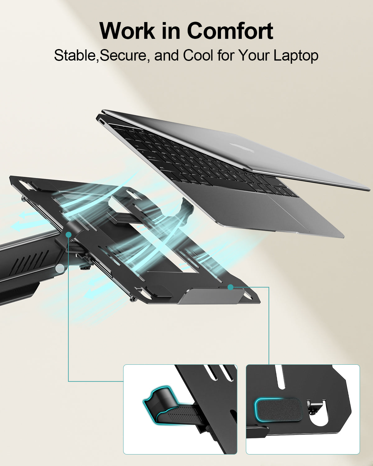 MOUNT PRO Laptop Wall Mount, 2-in-1 Monitor Wall Mount with Vented Tray for 12-17" Notebook/13-32" Computer Screen, Full Motion Adjustable Laptop Holder Stand, Gas Spring Laptop Arm Holds 4.4-22 lbs