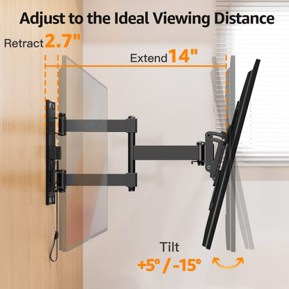 GOFORWILD Lockable RV TV Mount, Full Motion RV Mount for Most 13-43 inch TV, TV Wall Mount for Camper Truck Trailer Marine Boat Motor Home, Max VESA 200x200mm, up to 33LBS, 7021