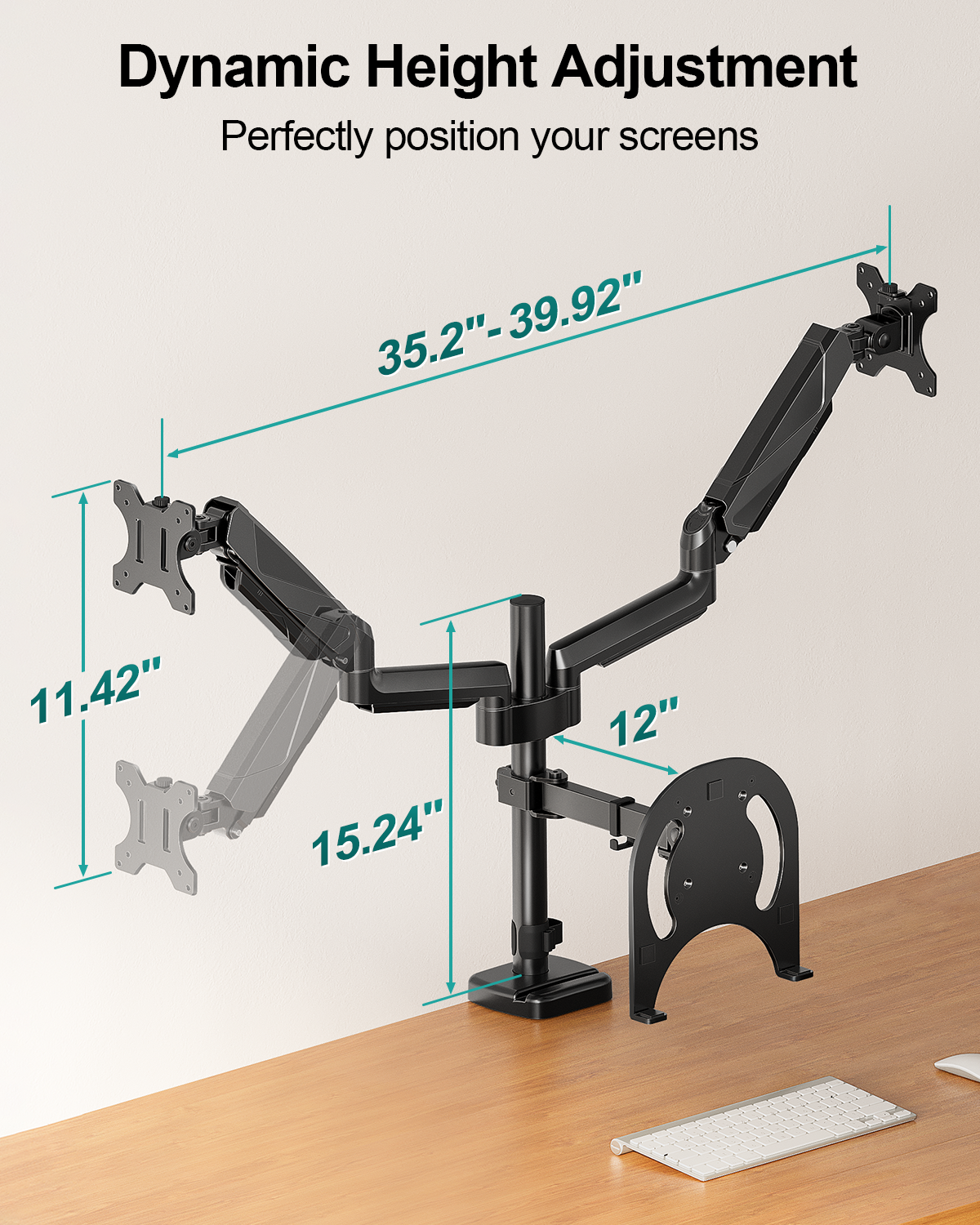 MOUNT PRO Monitor and Laptop Mount for 2 Max 27" Computer Screens, Laptop Tray Fits 10-17inch Notebook, 3-in-1 Adjustable Laptop and Monitor Desk Mount with VESA Bracket 75/100mm