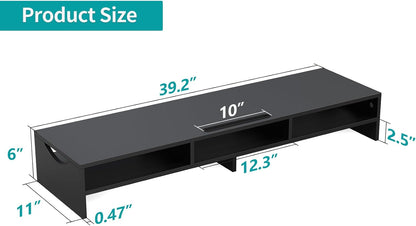 Zimilar Large Dual Monitor Stand Riser, 2 Tiers Monitor Stand with Cellphone Holder, Wood Monitor Riser with Storage for Computer,Laptop, Monitor Stand Riser for 2 Monitors, Shelf Organizer for Desk