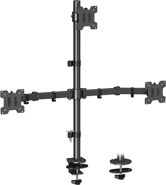 MOUNT PRO Triple Monitor Mount, Monitor Stand fits 3 Screens up to 32 inch, 17.6 lbs Each, Fully Adjustable Stacked Monitor Stand for 3 Monitors, Monitor Desk Mount, VESA Mount, C clamp/Grommet Base