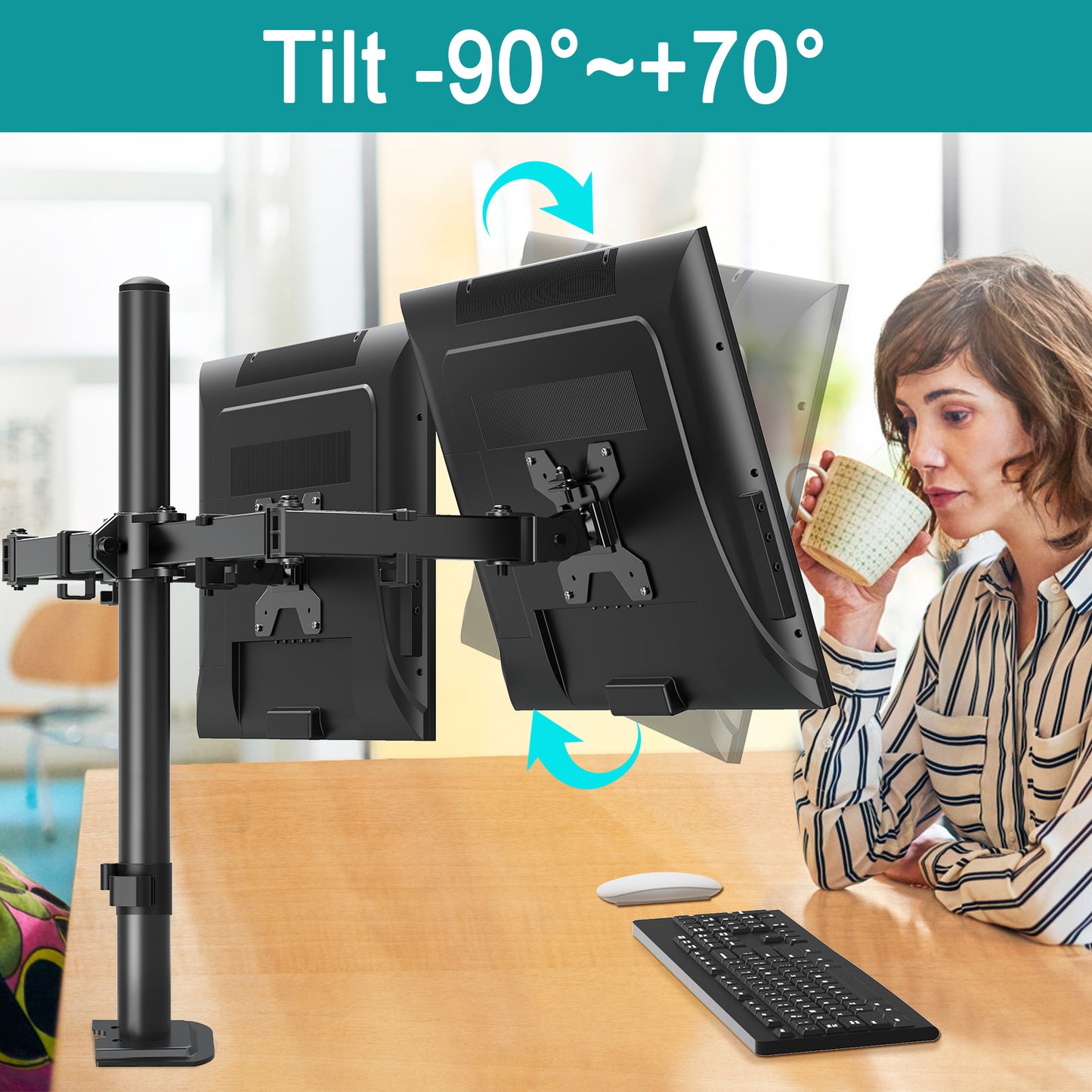 MOUNT PRO Dual Monitor Mount Fits 13-32 Inch/17.6lbs LCD Screen, Computer Monitor Desk Mount, Articulating Monitor Arm, Height Adjustable Monitor Stand for 2 Monitors, VESA Mount 75x75/100x100mm