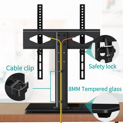 MOUNT PRO Universal TV Stand with Swivel Mount for 37-50 inch TVs Flat Screens, 5 Level Height Adjustable Tempered Glass Base Holds up to 88 lbs