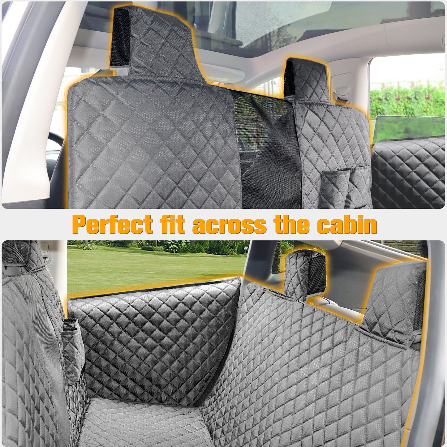 PETICON Dog Seat Covers for Tesla Model 3 & Y Back Seat with 2 Pack Door Protectors, 100% Waterproof Dog Hammock for Tesla with Mesh Window & Headrest Protection Prevents Scratches and Scuffs (Gray)