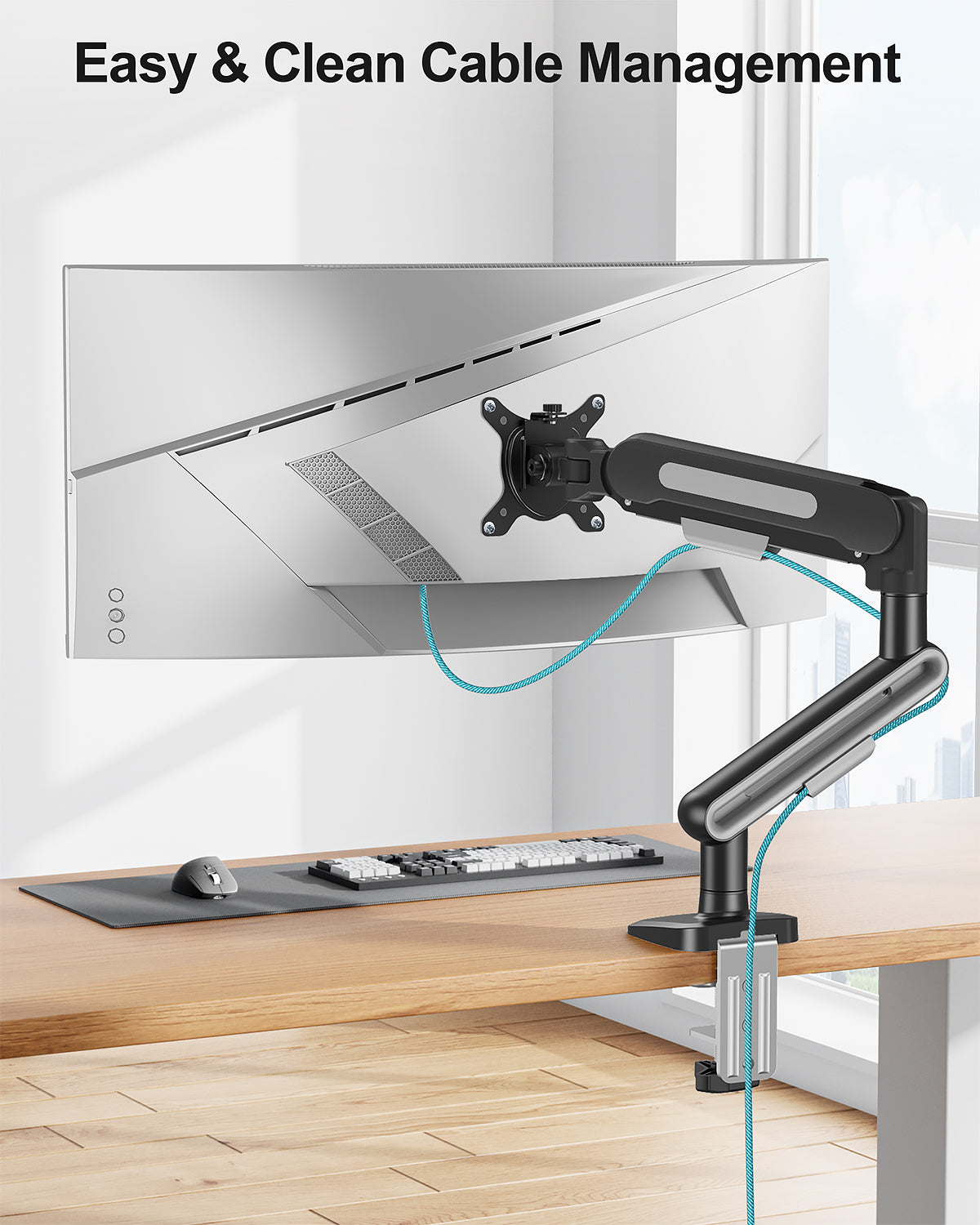 MOUNT PRO Single Monitor Desk Mount for Max 40 Inch Screens, Adjustable Gas Spring Monitor Arm Holds up to 26.5lbs, Computer Monitor Stand with Clamp and Grommet Base, VESA Mount 75x75mm/100x100mm
