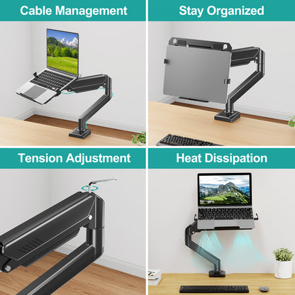 MOUNT PRO Laptop Arm Mount for Desk, 2 in 1 Function Monitor Laptop Stand, Fits Max 17" Notebook and 32" Computer Screen, Aluminum Single Monitor Holder with Adjustable Tray, Holds up to 22lbs