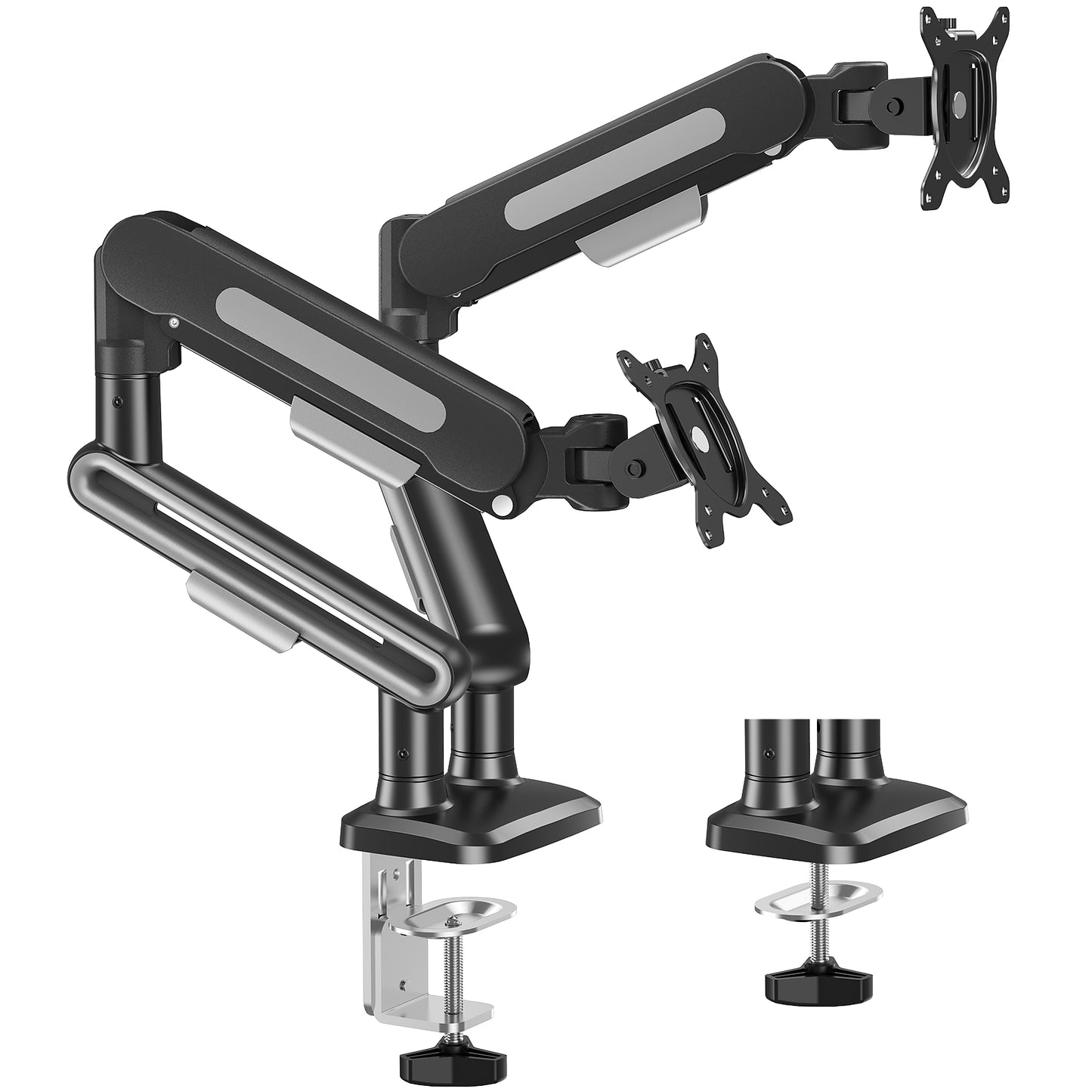 MOUNT PRO Dual Monitor Desk Mount, Pneumatic Monitor Arms for 2 Monitors Max 39 Inches, Adjustable Dual Computer Monitor Stand Each Arm Holds up to 26.5lbs, VESA Mount with C Clamp & Grommet Base