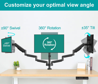 MOUNT PRO Triple Monitor Desk Mount - Articulating Gas Spring Monitor Arm, Removable VESA Mount Desk Stand with Clamp and Grommet Base - Fits 13 to 27 Inch LCD Computer Monitors, VESA 75x75, 100x100