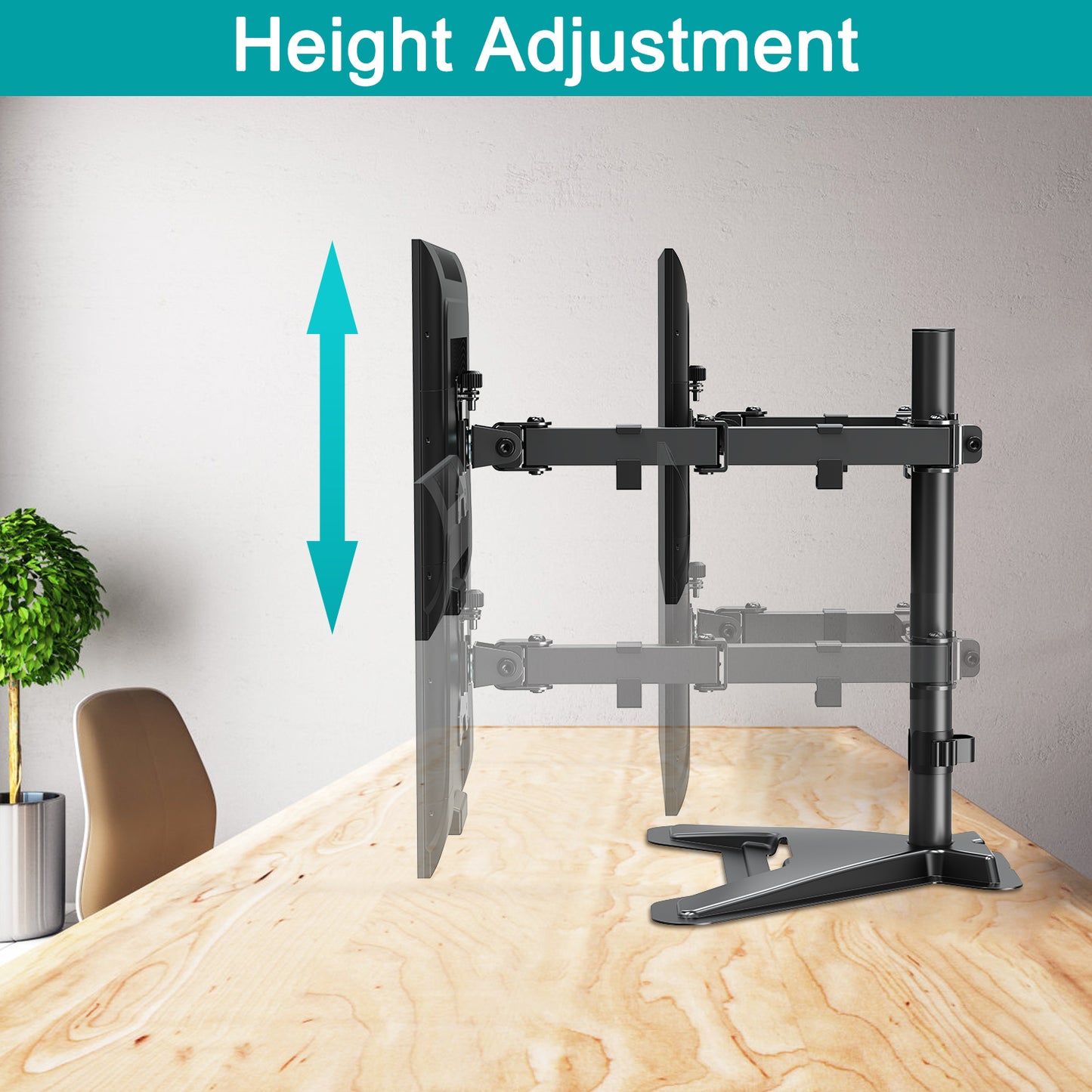 MOUNT PRO Dual Monitor Stand - Free Standing Full Motion Monitor Desk Mount Fits 2 Screens up to 27 inches,17.6lbs with Height Adjustable, Swivel, Tilt, Rotation, VESA 75x75 100x100