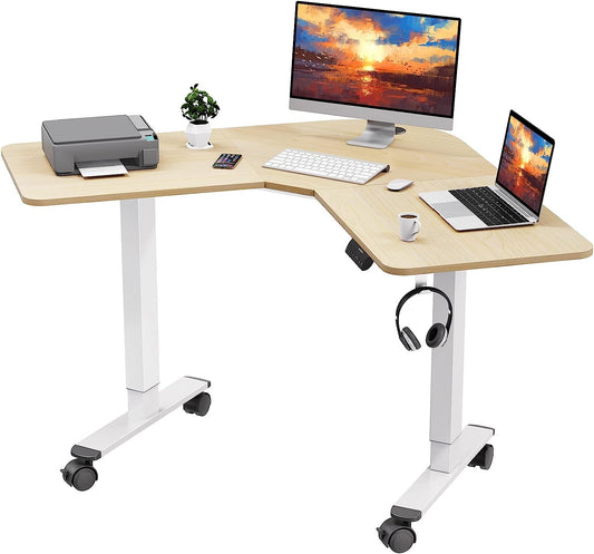 WOKA L Shaped Standing Desk, 48 x 48 Inches,Height Adjustable Electric Stand Up Desk, Sit Stand Desk with Memory Controller for Home Office, Motorized Corner Standing Desk with Splice Board, Oak