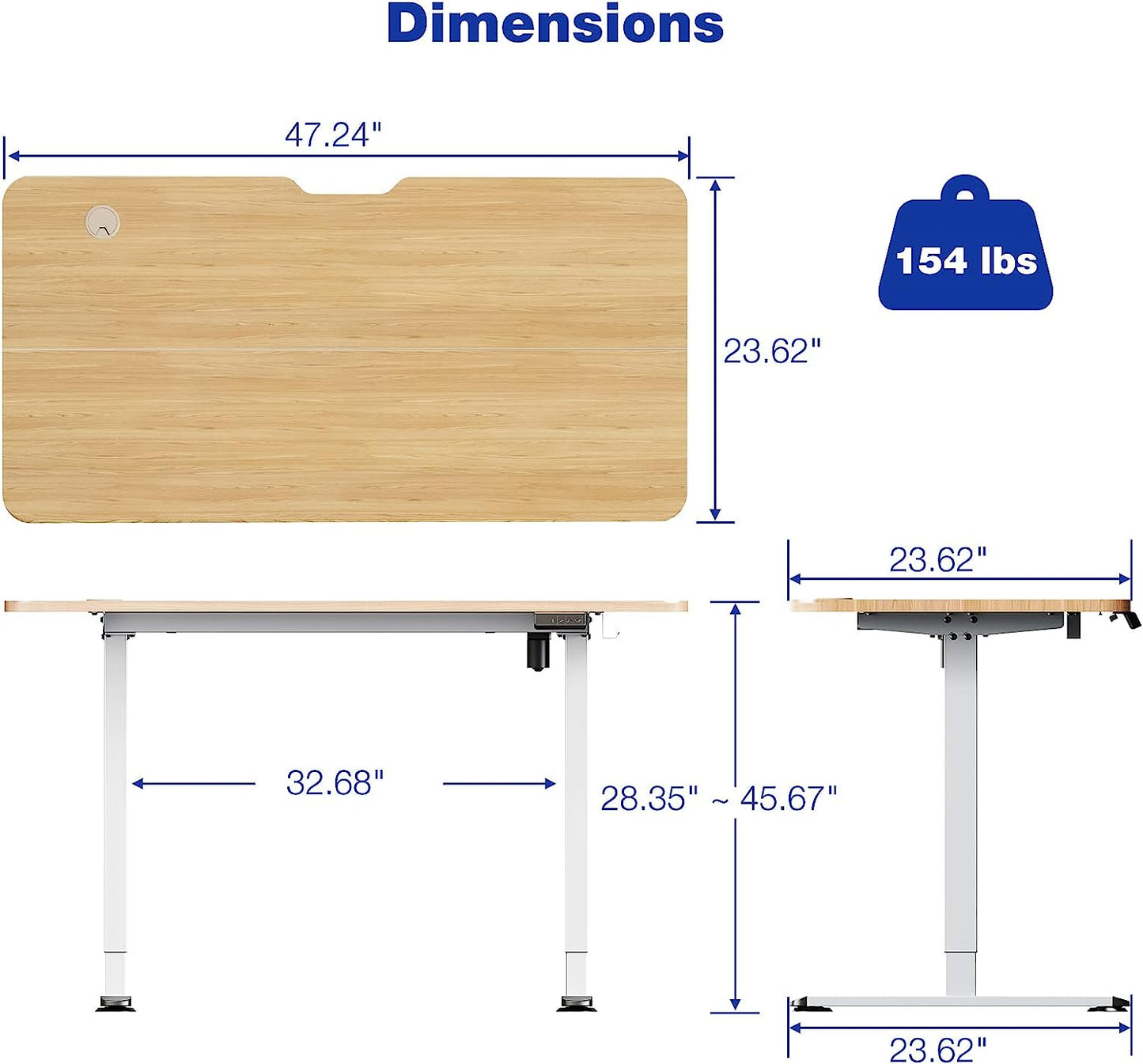 WOKA Electric Standing Desk 48 x 24 Inch, Adjustable Height Stand Up Desk with Memory Controller, Adjustable Desks for Home Office, Sit Stand Desk with Splice Board, Motorized Standing Desk Oak