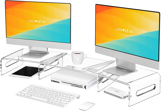 Zimilar Dual Monitor Stand Riser, Acrylic Monitor Stand with Adjustable Length and Angle, Clear Monitor Stand with Storage, Monitor Stand for 2 Monitors, Premium Clear Monitor Riser for Desk