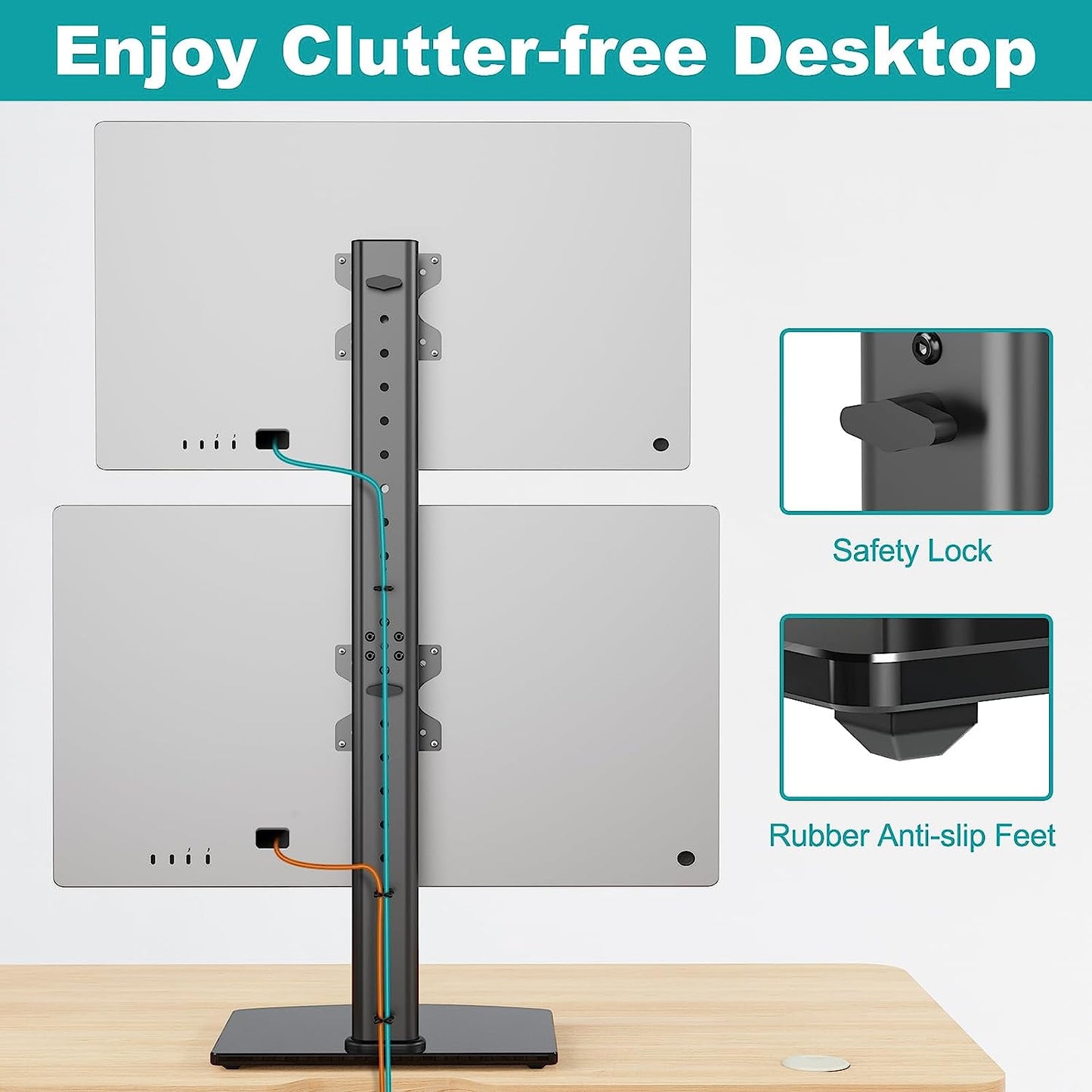 MOUNT PRO Vertical Dual Monitor Stand for 2 Computer Screen up to 32 Inch/33lbs Each, Stacked Monitor Mount, Free-Standing Monitor Desk stand with Swivel, Tilt, Height Adjustable, VESA Stand 100 x 100