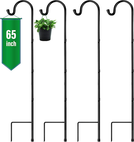 GOFORWILD Shepherd’s Hooks 4 Pack Black, 65 inches Tall, Made of Premium Metal for Garden Decor, Plant Hanger, Lantern Hook, Garden Stake and Wedding Decor, 7016