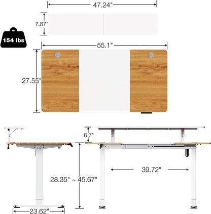 WOKA 55 x 28 Inch Electric Standing Desk with Wheels, Height Adjustable Stand up Desk with a Monitor Stand Riser, Standing Computer Desk with Memory Controllers, Adjustable Desks for Home Office