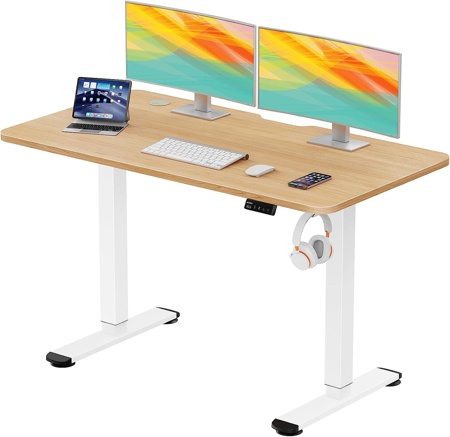 WOKA Electric Standing Desk 48 x 24 Inch, Adjustable Height Stand Up Desk with Memory Controller, Adjustable Desks for Home Office, Sit Stand Desk with Splice Board, Motorized Standing Desk Oak