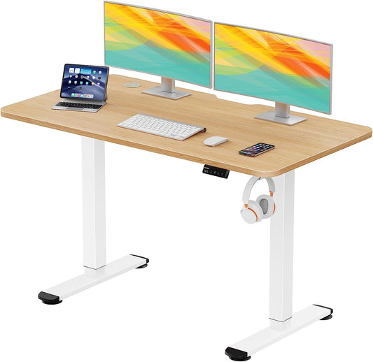 WOKA Electric Standing Desk 48 x 24 Inch, Adjustable Height Stand Up Desk with Memory Controller, Adjustable Desks for Home Office, Sit Stand Desk with Splice Board, Motorized Standing Desk Oak