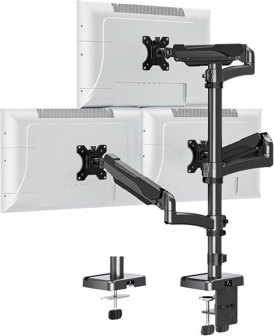 Triple Monitor Mount Fits Max 32" Computer Screen, Holds up to 17.6lbs Each Arm, Gas Spring 3 Monitor Desk Mount, Triple Stand with Tilt Swivel Rotation, VESA Mount 75/100mm