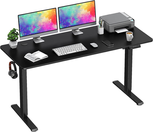 WOKA Electric Standing Desk, 59 x 24 Inches Adjustable Height Desk, Stand up Desk with Memory Controller, Ergonomic Sit to Stand Desk for Home Office, Motorized Rising Desk with Splice Board, Black