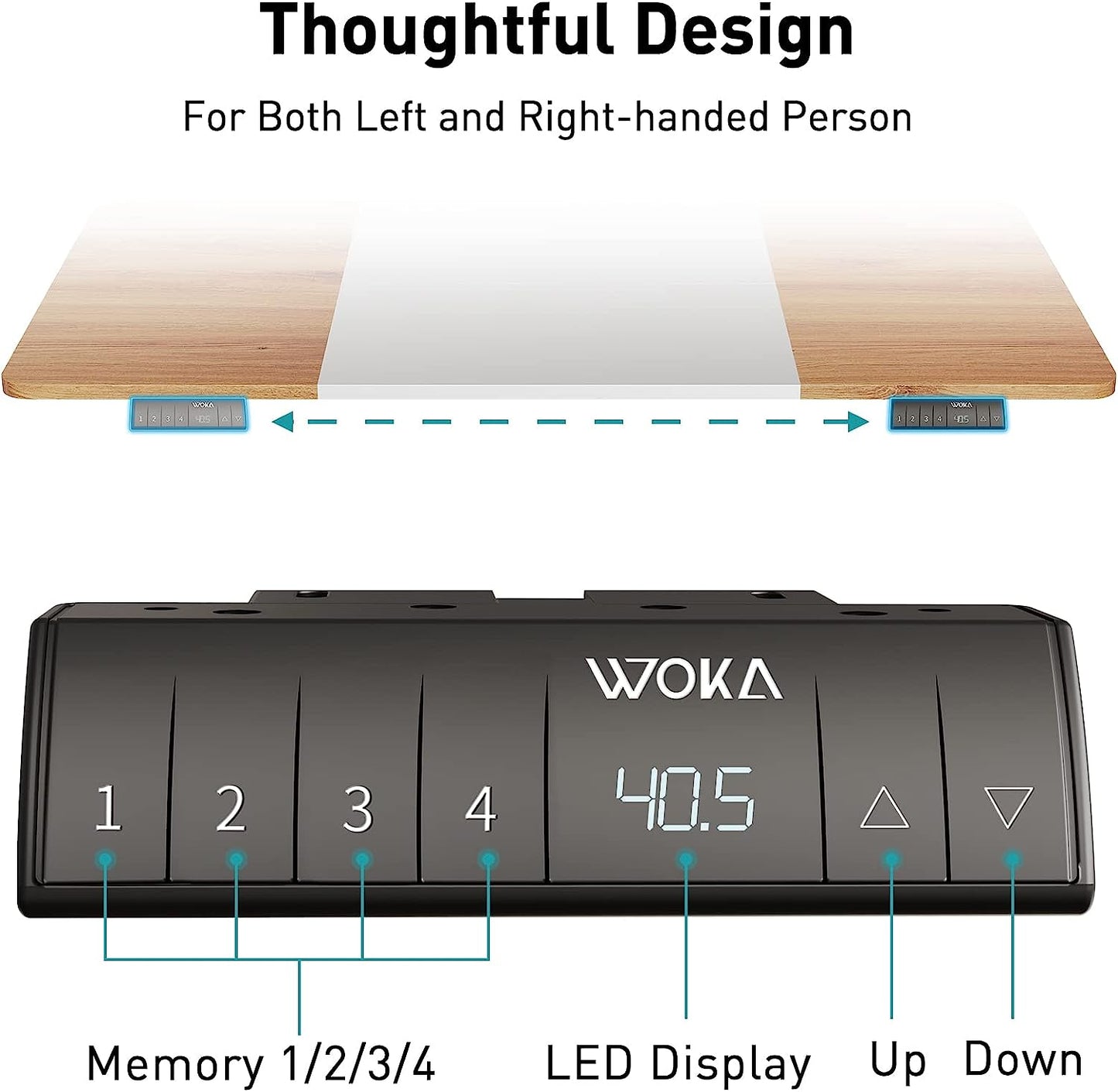 WOKA 55 x 28 Inch Electric Standing Desk, Height Adjustable Stand Up Desk, Sit Stand Desk with Memory Controllers, Adjustable Desk for Home Office with Deep Oak and White Top and White Frame