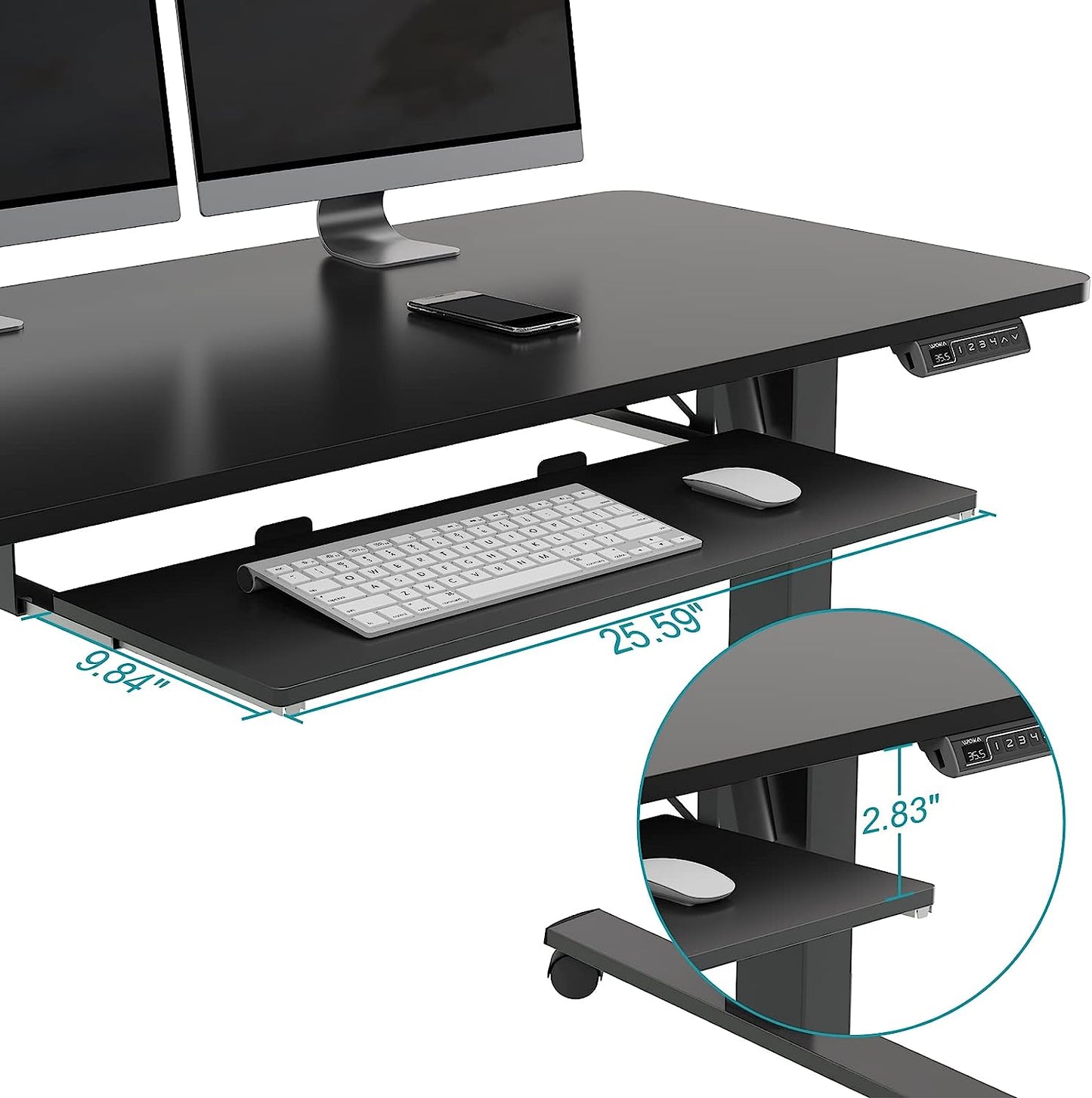 WOKA Electric Standing Desk with Keyboard Tray, 55" x 24" Stand Up Desk, Height Adjustable Sit Stand Desk with Memory Controller for Home Office, Motorized Desk with Splice Board, Black