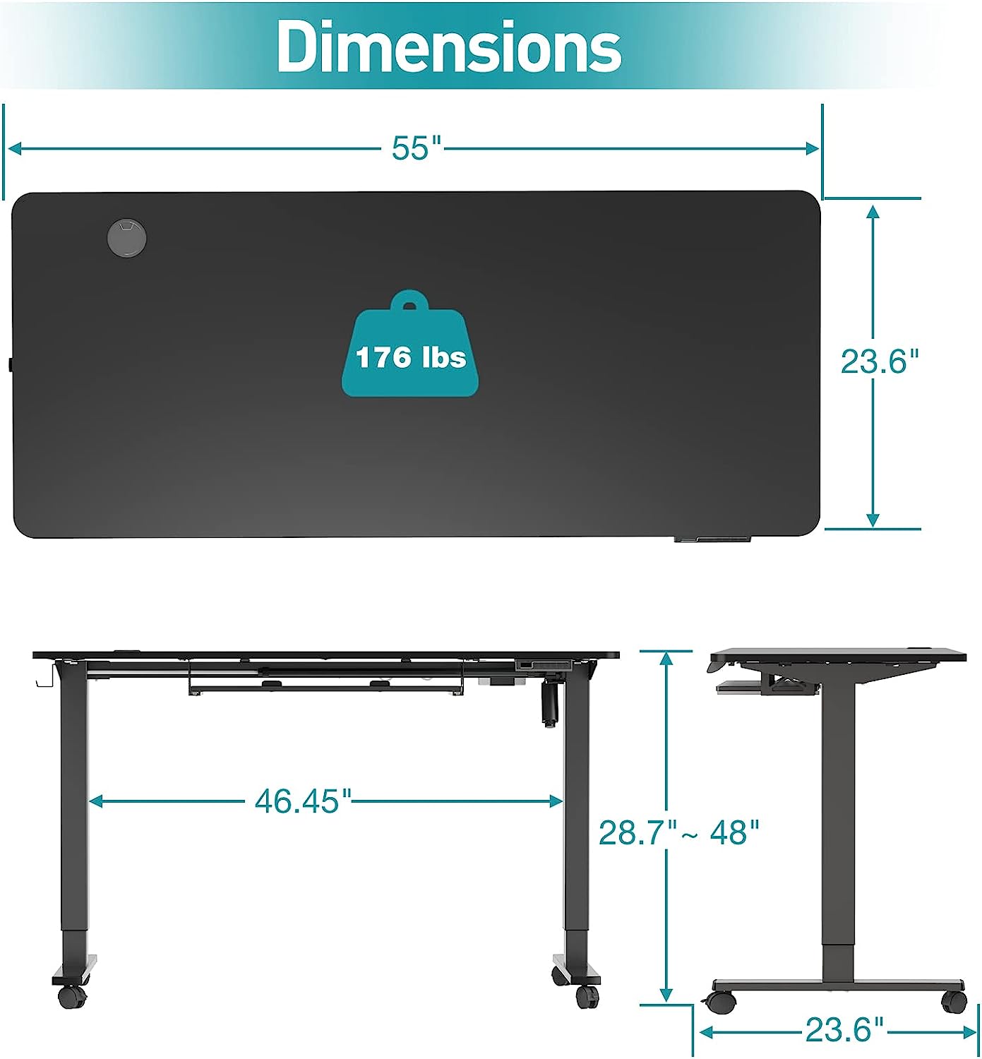 WOKA Electric Standing Desk with Keyboard Tray, 55" x 24" Stand Up Desk, Height Adjustable Sit Stand Desk with Memory Controller for Home Office, Motorized Desk with Splice Board, Black