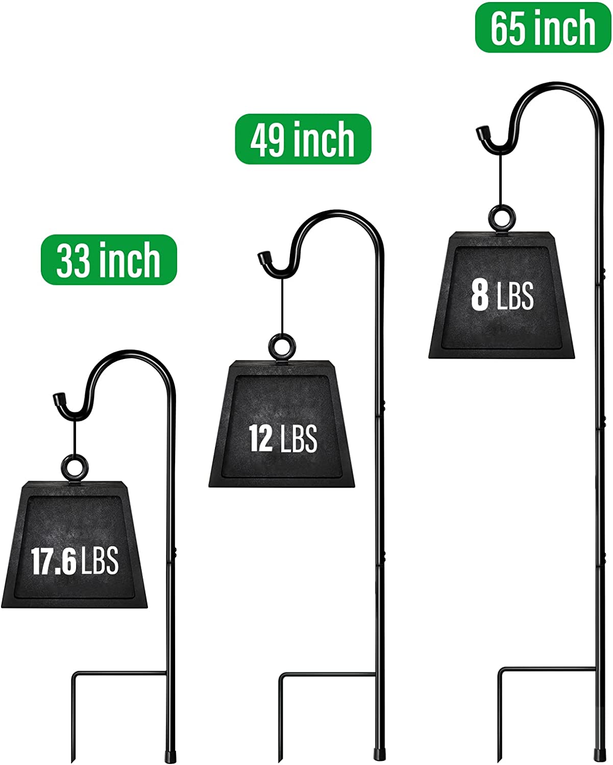 GOFORWILD Shepherd’s Hooks 4 Pack Black, 65 inches Tall, Made of Premium Metal for Garden Decor, Plant Hanger, Lantern Hook, Garden Stake and Wedding Decor, 7016