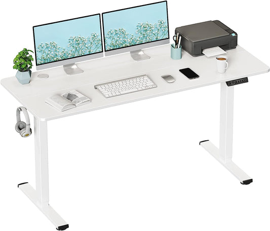 WOKA Electric Standing Desk, 59 x 24 Inches Adjustable Height Desk, Stand up Desk with Memory Controller, Ergonomic Sit to Stand Desk for Home Office, Motorized Rising Desk with Splice Board, White