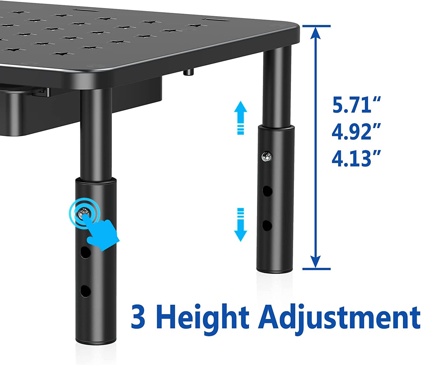 Zimilar Monitor Stand Riser with Drawer - 3 Height Adjustable Monitor Stand with Unique Star Mesh, Metal Monitor Riser for Computer Laptop Notebook Printer