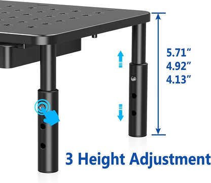 Zimilar 2 Pack Monitor Stand Riser with Drawer - 3 Height Adjustable Metal Monitor Stand with Unique Star Mesh for Computer Laptop Notebook Printer