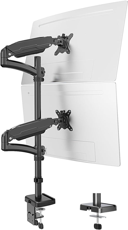 MOUNT PRO Vertical Dual Monitor Mount, Stacked Monitor Stand for 2 Computer Screens up to 32 inches, Fully Adjustable Gas Spring Monitor Desk Mount, Each Monitor Arm Holds up to 19.8lbs, VESA Mount