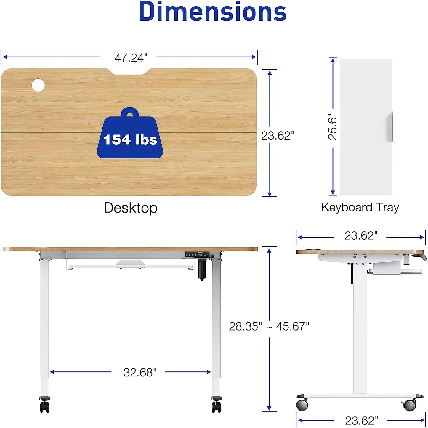 WOKA Electric Standing Desk Adjustable Height, 48 x 24 Inches Stand up Desk with Keyboard Tray, Sit Stand Desk with Memory Controller for Home Office, Motorized Desk with Splice Board, Oak