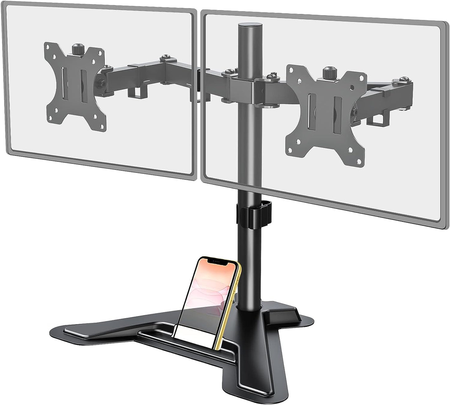 MOUNT PRO Dual Monitor Stand - Free Standing Full Motion Monitor Desk Mount Fits 2 Screens up to 27 inches,17.6lbs with Height Adjustable, Swivel, Tilt, Rotation, VESA 75x75 100x100, Black