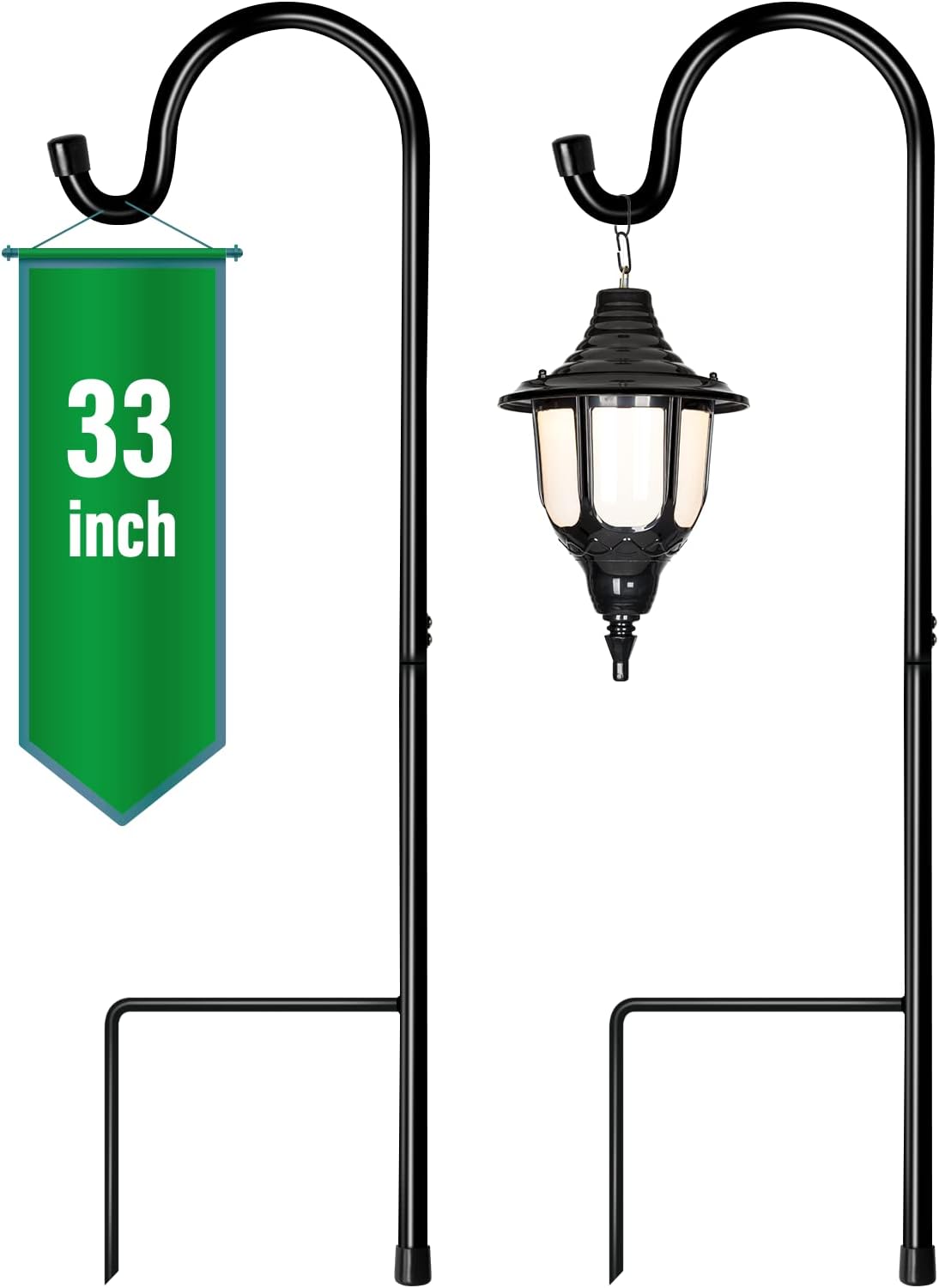 GOFORWILD Shepherd Hook 2 Pack Black, 33 inches Tall, Made of Premium Metal for Garden Decor, Plant Hanger, Lantern Hook, Solar Light Hanging, 7011