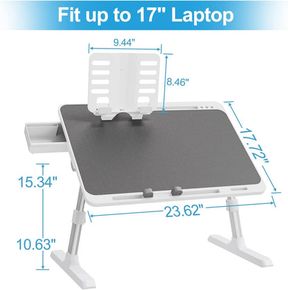 WOKA Laptop Desk for Bed, Extra Large Adjustable Lap Desk, Foldable Laptop Bed Tray Table with Storage Drawer, Portable Lap Desk with Stopper, Book Stand for Drawing, Writing, Working, Grey