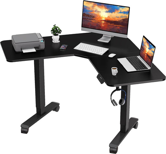 WOKA L Shaped Standing Desk, 48 x 48 Inches,Height Adjustable Electric Stand Up Desk, Sit Stand Desk with Memory Controller for Home Office, Motorized Corner Standing Desk with Splice Board, Black