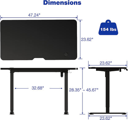 WOKA Electric Standing Desk 48 x 24 Inch, Height Adjustable Stand Up Desk with Memory Controller, Sit Stand Desk with Splice Board, Adjustable Desks for Home Office, Motorized Standing Desk Black