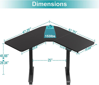 WOKA L Shaped Standing Desk, 48 x 48 Inches,Height Adjustable Electric Stand Up Desk, Sit Stand Desk with Memory Controller for Home Office, Motorized Corner Standing Desk with Splice Board, Black