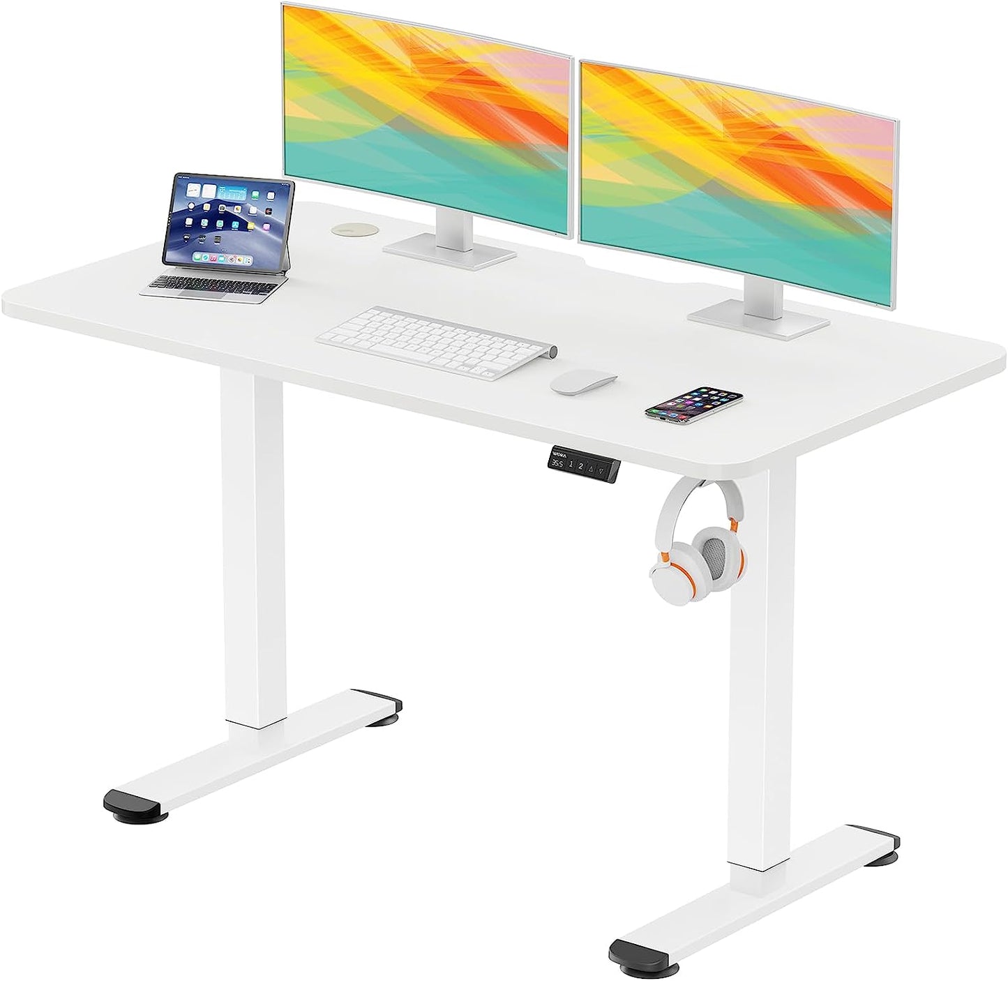 WOKA Electric Standing Desk 48 x 24 Inch, Adjustable Height Stand Up Desk with Memory Controller, Adjustable Desks for Home Office, Sit Stand Desk White with Splice Board, Motorized Standing Desk