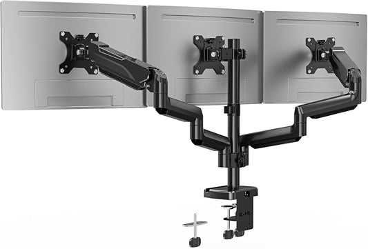 Triple Monitor Desk Mount for Computer Screens up to 32", Holds up to 17.6 lbs Each, 3 Monitor Arm with Gas Spring, Heavy Duty Stand Vesa Mount 75x75, 100x100