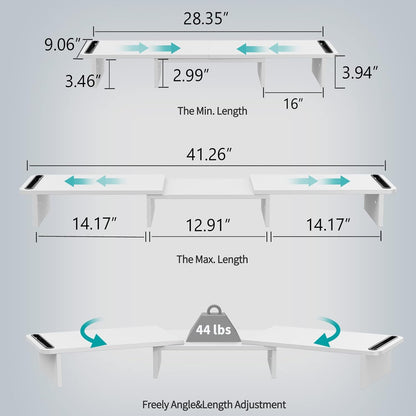 Zimilar Dual Monitor Stand Riser, Monitor Stand with Adjustable Length and Angle, Wood Monitor Stand for Desk, Monitor Riser for 2 Monitors with Storage Space(White Large)