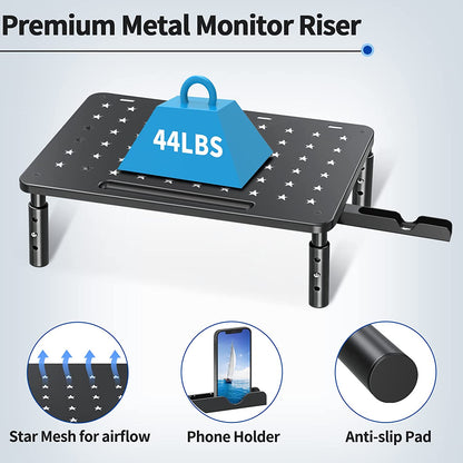 Zimilar 2 Pack Monitor Stand , 3 Height Adjustable Stand with Unique Star Mesh for Computer, Laptop, Printer, Notebook, iMac, Premium Metal Monitor Risers for 2 Monitors