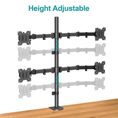 MOUNT PRO 4 Monitor Mount for Max 32" Computer Screens, Up to 17.6lbs Each Quad Monitor Stand for Desk, Fully Adjustable Stacked 4 Desk Arm with Tilt, Swivel, Rotation, VESA 75x75/100x100mm
