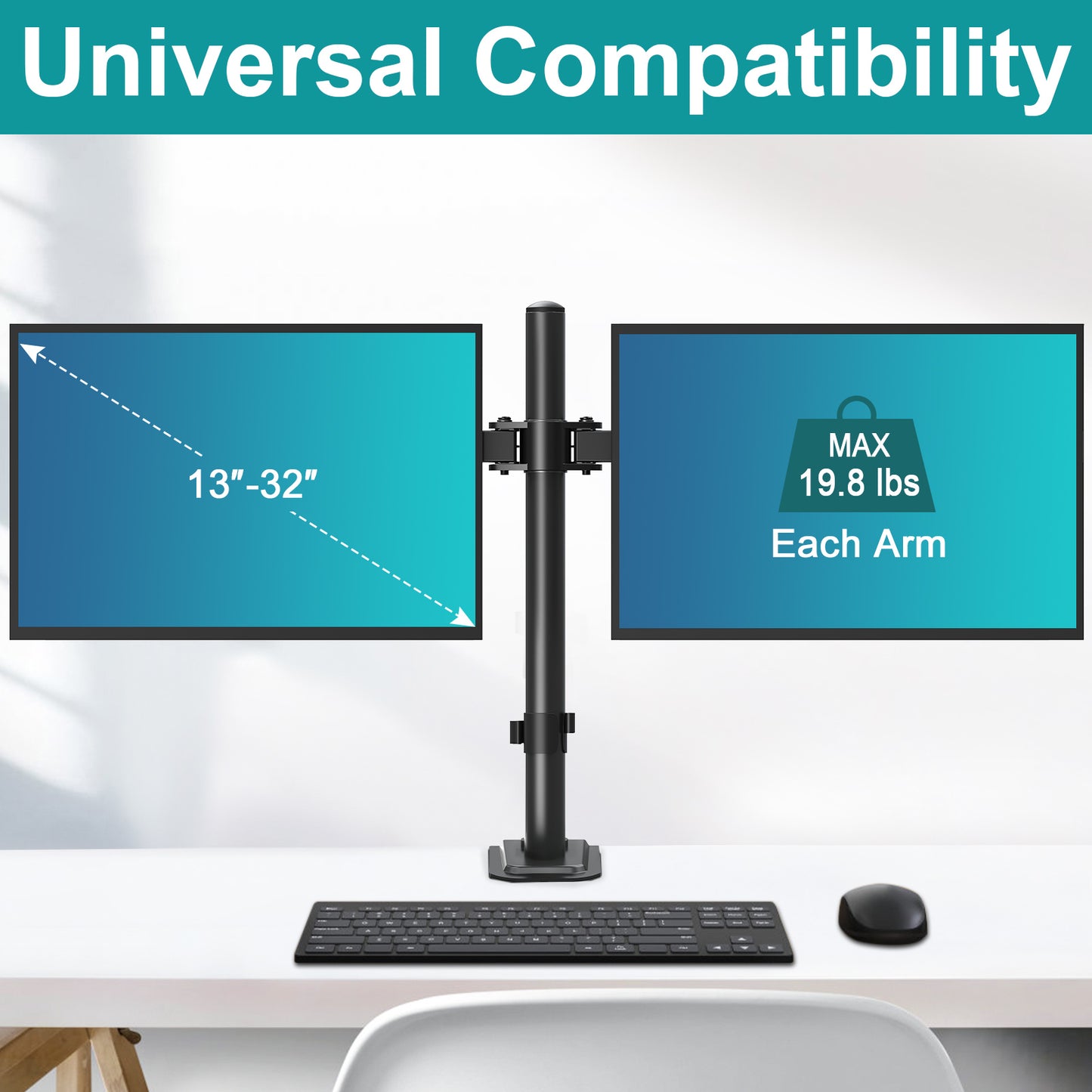 MOUNT PRO Dual Monitor Mount Fits 13-32 Inch/17.6lbs LCD Screen, Computer Monitor Desk Mount, Articulating Monitor Arm, Height Adjustable Monitor Stand for 2 Monitors, VESA Mount 75x75/100x100mm