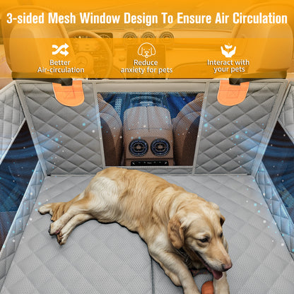 PETICON Large Dog Car Seat, Back Seat Extender for Dogs with 3 Mesh Windows, Waterproof Medium Carseat for Dogs with Hard Bottom, Pet Seat Cover for Cars, Trucks and SUVs (Gray)