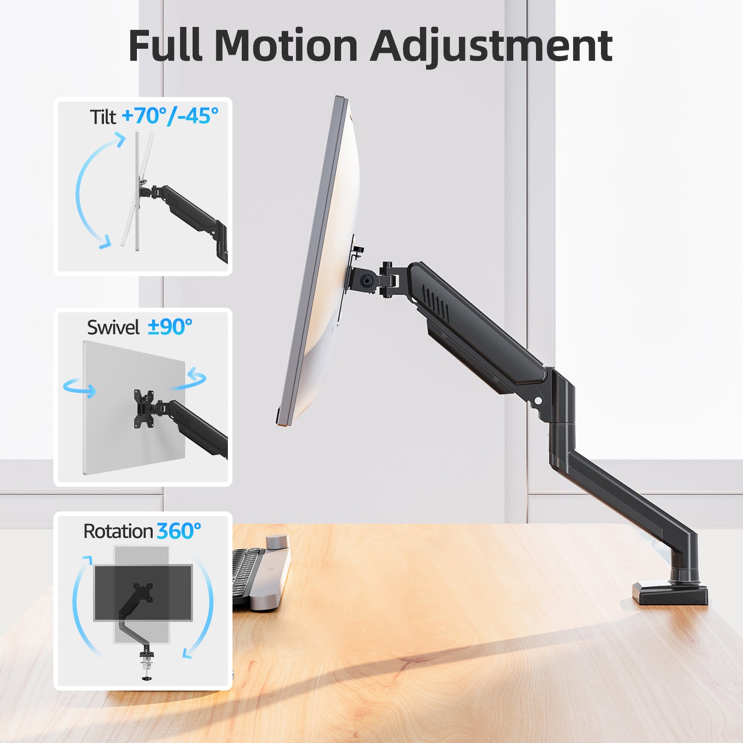 MOUNT PRO Monitor Arm for 13-32 inch Screens, Monitor Desk Mount, Adjustable Height, VESA Mount with Clamp & Grommet Bases, Holds to 19.8 lbs