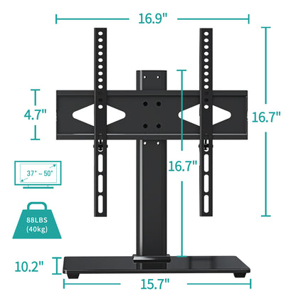 MOUNT PRO Universal TV Stand with Swivel Mount for 37-50 inch TVs Flat Screens, 5 Level Height Adjustable Tempered Glass Base Holds up to 88 lbs