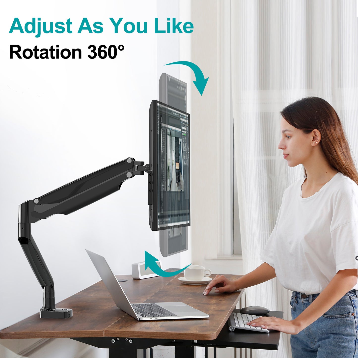 MOUNT PRO Single Monitor Mount Stand fits 22-35 inch/26.4lbs Ultrawide Computer Screen, Long Monitor Arm with Height/Tilt/Swivel/Rotation Adjustable, Premium Gas Spring Monitor Desk Mount, VESA Mount